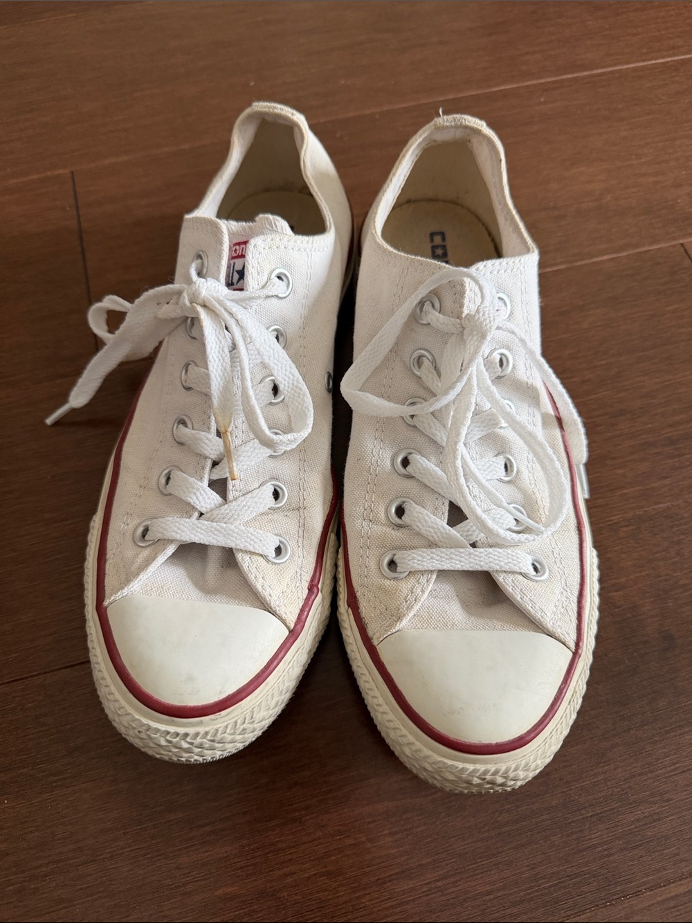 Converse White Low-Top Canvas Sneakers with Red Stripe